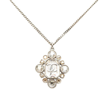 Chanel CC Logo Necklace Silver Metal Rhinestone — view 3