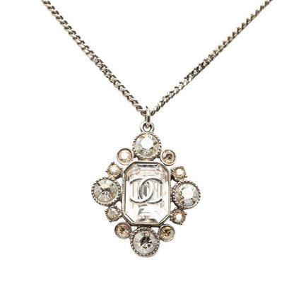 Chanel CC Logo Necklace Silver Metal Rhinestone — view 2
