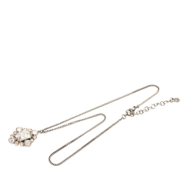 Chanel CC Logo Necklace Silver Metal Rhinestone