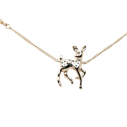 Chanel CC Logo Bambi Motif Necklace Gold Black Green Plated Faux Pearl Rhineston — view 2