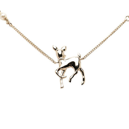 Chanel CC Logo Bambi Motif Necklace Gold Black Green Plated Faux Pearl Rhineston — view 3