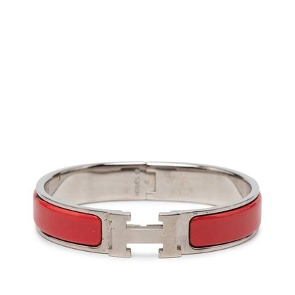 Hermes Click PM Bangle Silver Red Metal 1- Bracelet