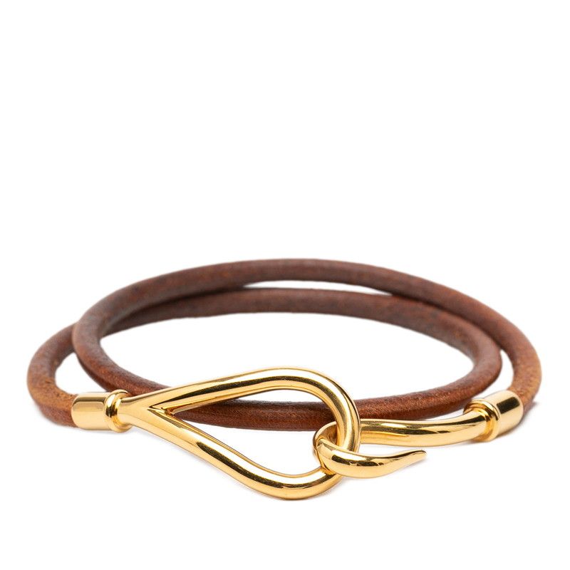 Hermes Jumbo Bracelet Brown Gold Leather Plated