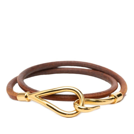 Hermes Jumbo Bracelet Brown Gold Leather Plated