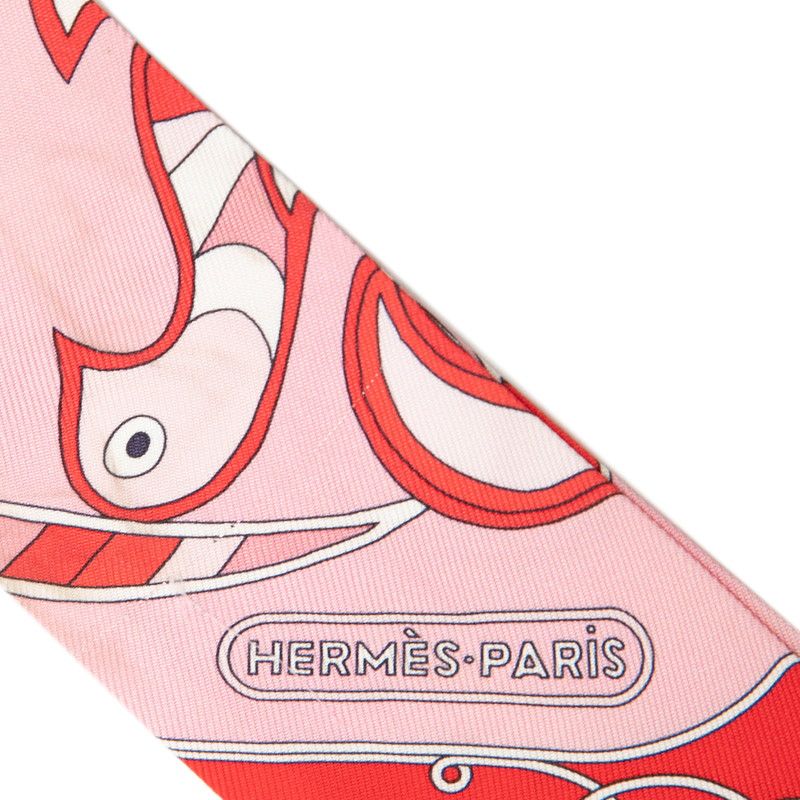 Hermes Twilly Folklore Ethnology Scarf New Tag Pink Silk — view 5