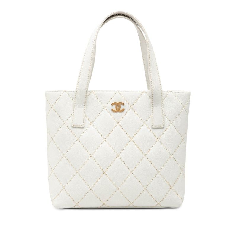 Chanel CC Logo Wild Stitch Tote White Leather