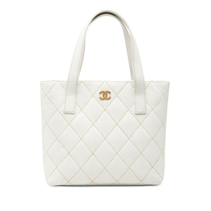 Chanel CC Logo Wild Stitch Tote White Leather