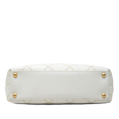 Chanel CC Logo Wild Stitch Tote White Leather — view 3