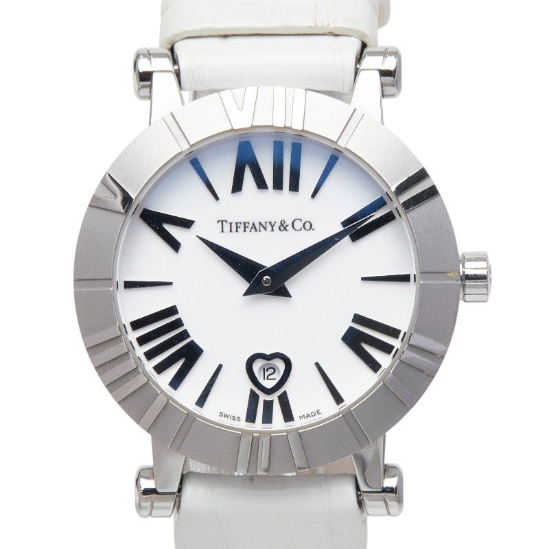 Tiffany & Co Atlas Heart Watch White Silver Stainless Steel Leather