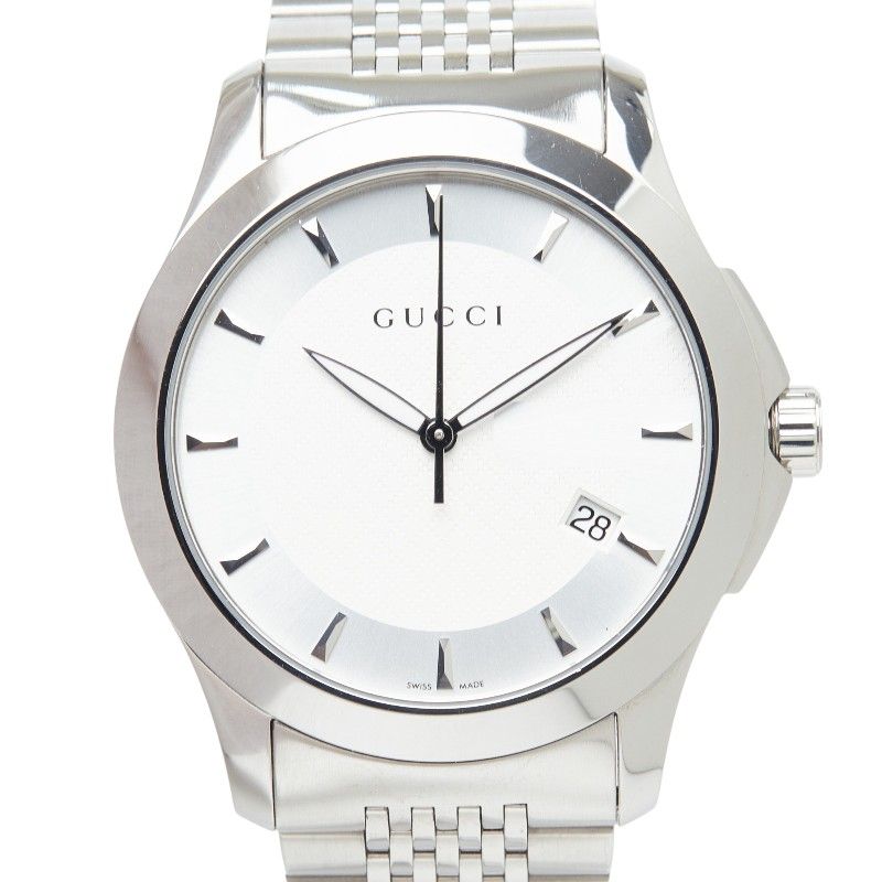 Gucci Timeless Logo Watch 126.4 White Silver Stainless Steel