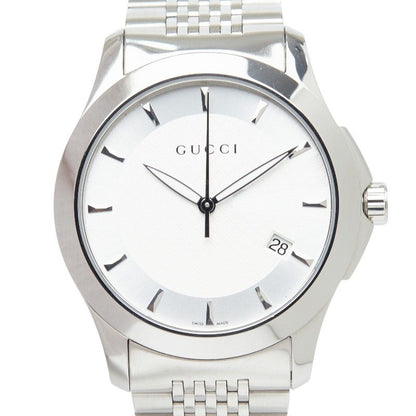 Gucci Timeless Logo Watch 126.4 White Silver Stainless Steel