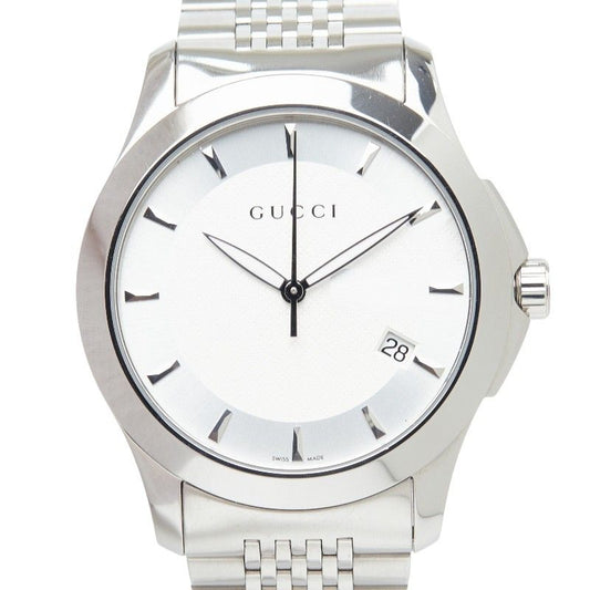 Gucci Timeless Logo Watch 126.4 White Silver Stainless Steel