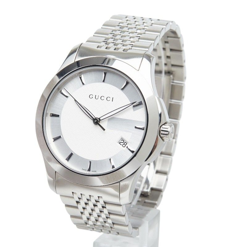 Gucci Timeless Logo Watch 126.4 White Silver Stainless Steel — view 2