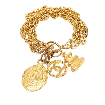Chanel Vintage CC Logo Triple Strand Chain Bracelet Gold Plated