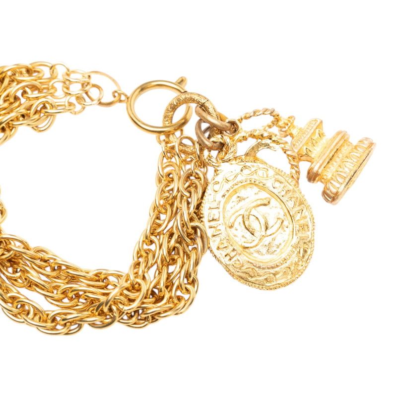 Chanel Vintage CC Logo Triple Strand Chain Bracelet Gold Plated — view 4