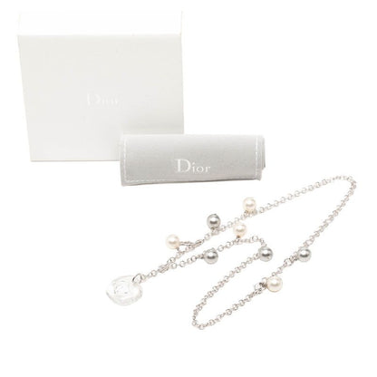 Dior Rose Flower Motif Necklace Silver Metal Plastic Faux Pearl — view 5