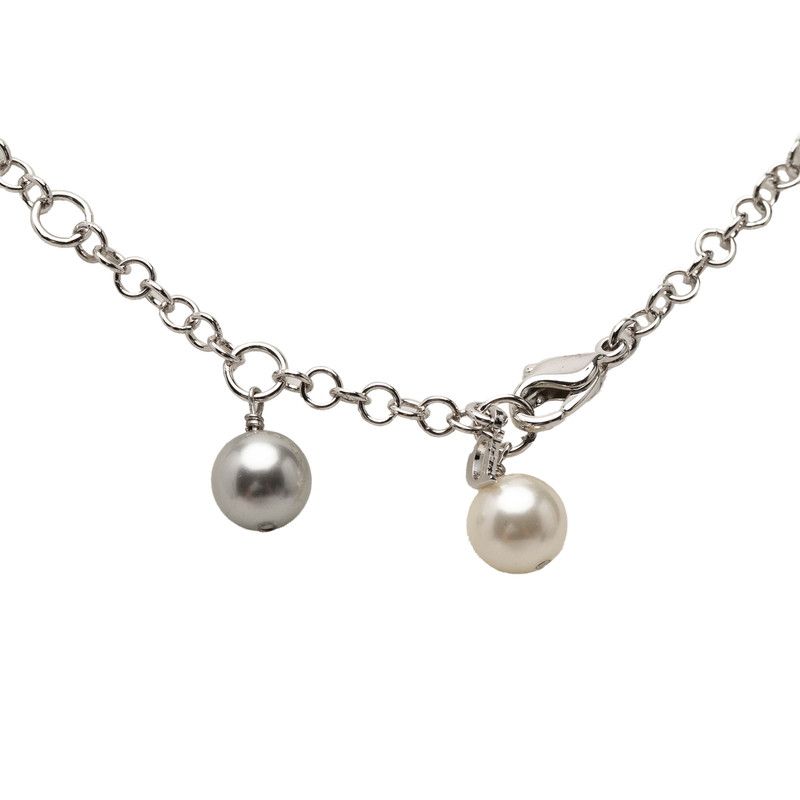 Dior Rose Flower Motif Necklace Silver Metal Plastic Faux Pearl — view 3