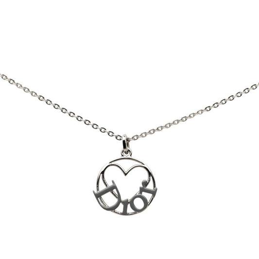 Dior Logo Heart Motif Pendant Silver Gray Metal