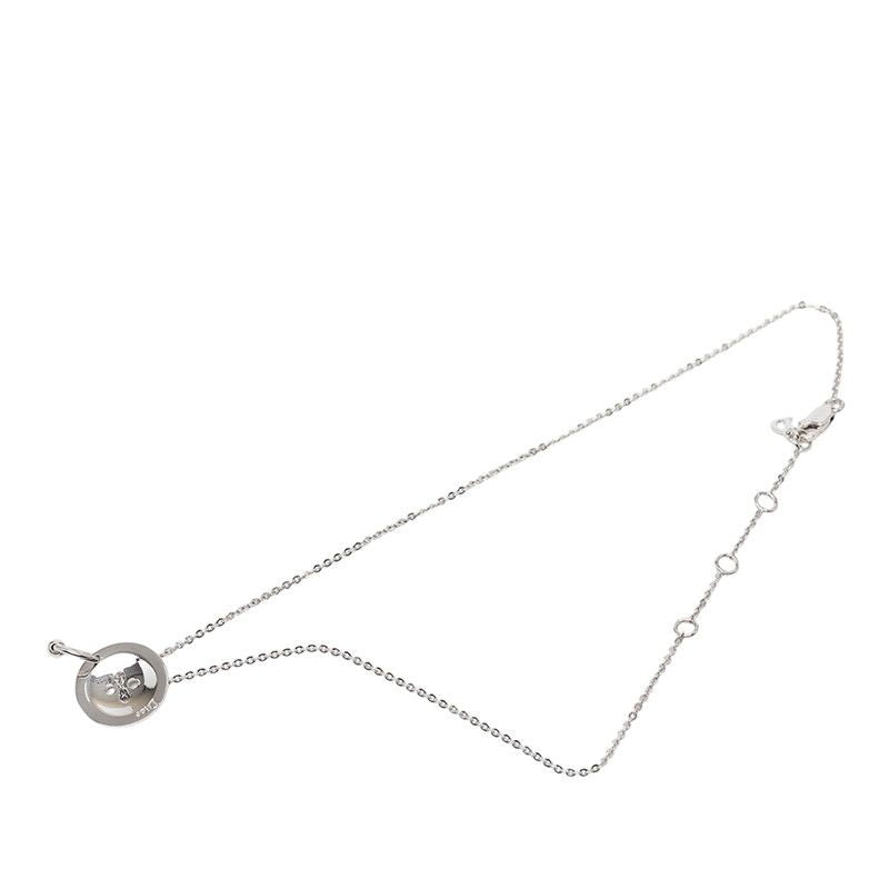 Dior Logo Button Motif Necklace Silver Metal