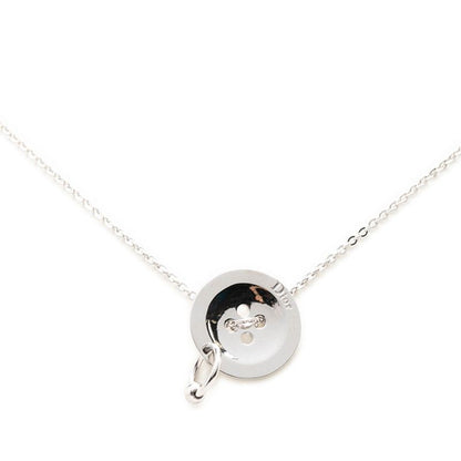 Dior Logo Button Motif Chain Necklace Silver Metal