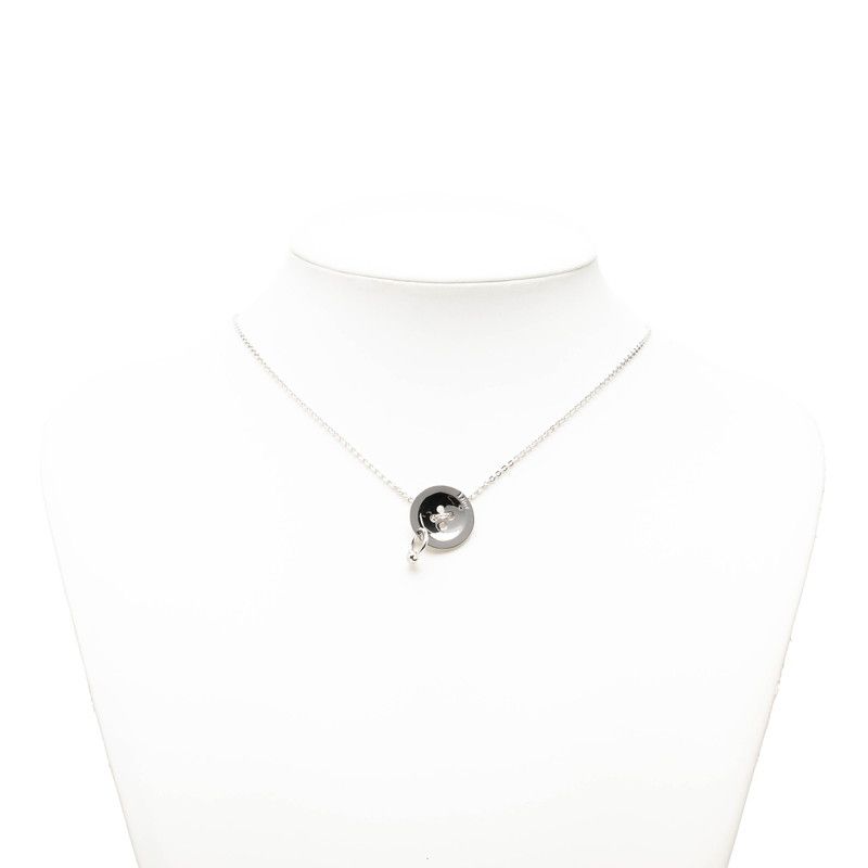 Dior Logo Button Motif Chain Necklace Silver Metal — view 7