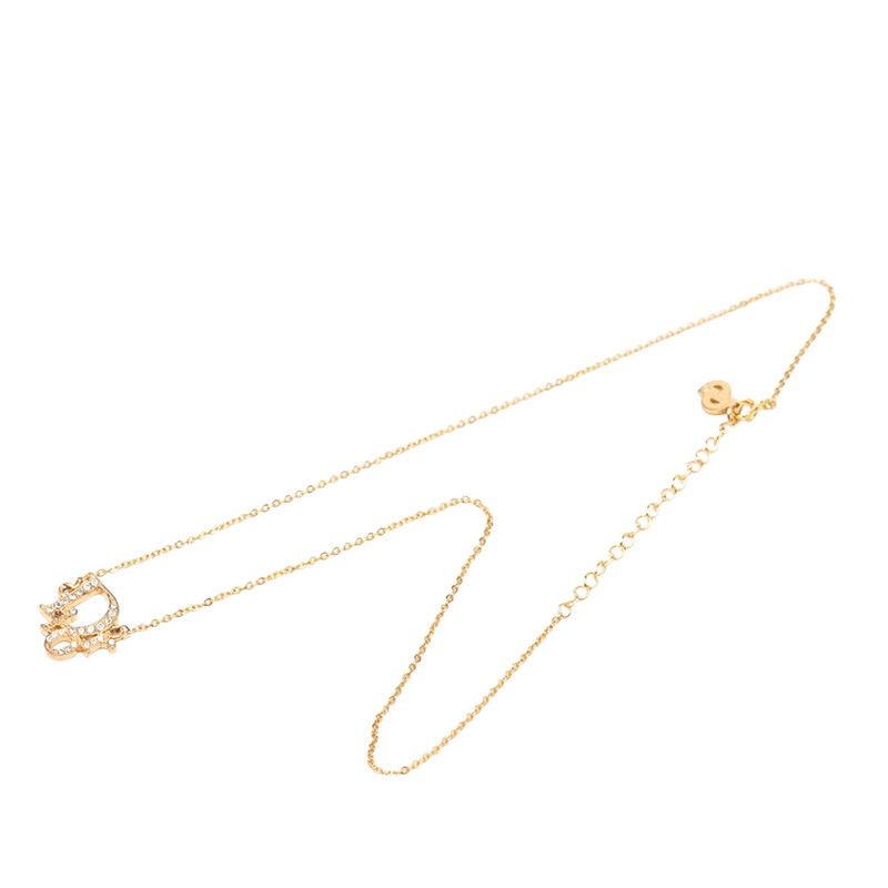 Dior Logo Necklace Gold Plated Rhinestone