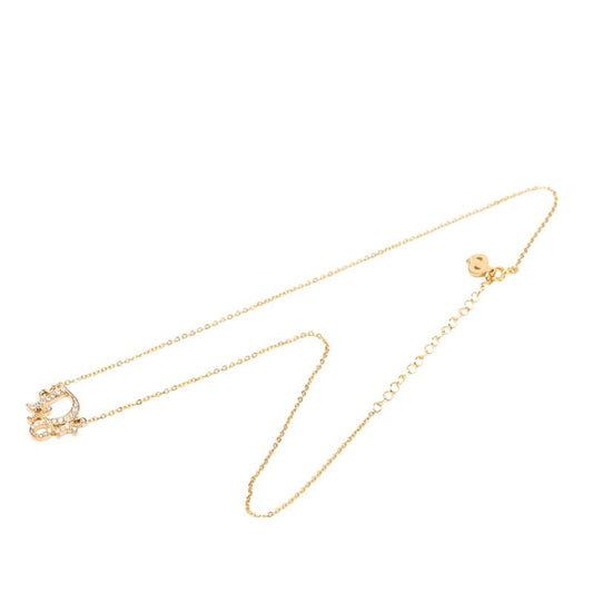Dior Logo Necklace Gold Plated Rhinestone