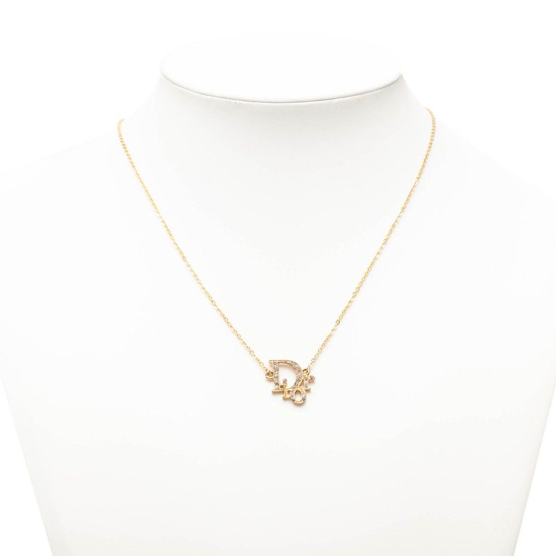 Dior Logo Necklace Gold Plated Rhinestone — view 7