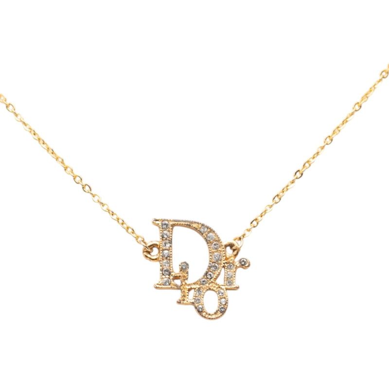 Dior Logo Necklace Gold Plated Rhinestone — view 2