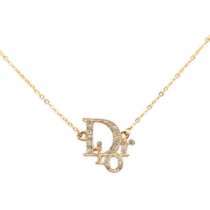 Dior Logo Necklace Gold Plated Rhinestone — view 2