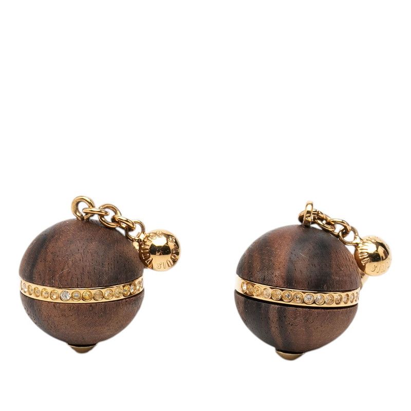 Louis Vuitton Boucle Doreille Magnetic Fleece Earrings Gold Brown Plated Wood