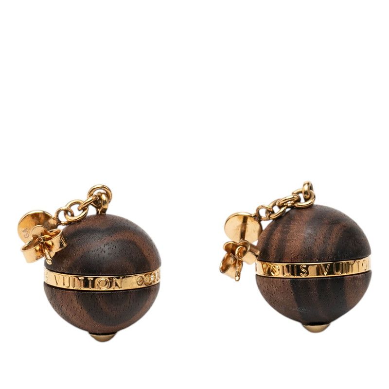 Louis Vuitton Boucle Doreille Magnetic Fleece Earrings Gold Brown Plated Wood — view 2