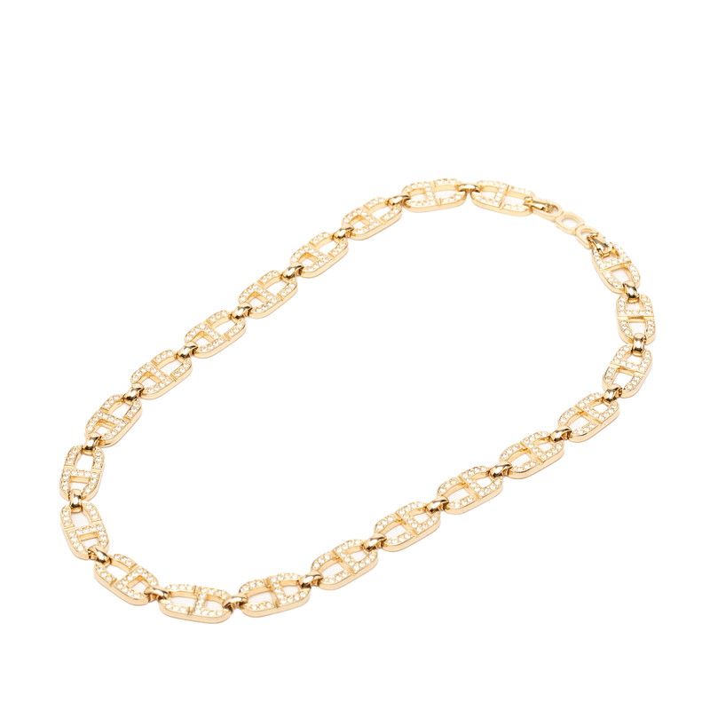 Dior Vintage CD Logo Choker Necklace Gold Plated Rhinestone