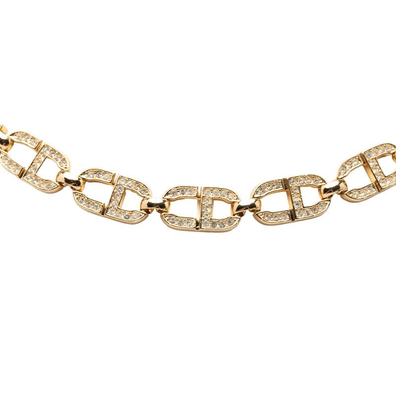 Dior Vintage CD Logo Choker Necklace Gold Plated Rhinestone — view 2