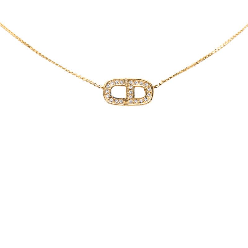 Dior CD Logo Necklace Gold Plated Rhinestone