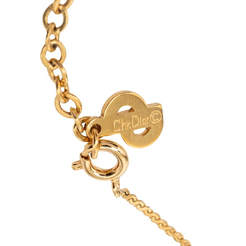 Dior CD Logo Necklace Gold Plated Rhinestone — view 4