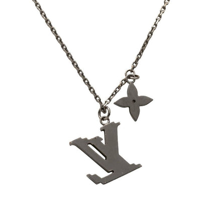 Louis Vuitton Pendant LV Initial Necklace Silver Blue Metal Rhinestone — view 2