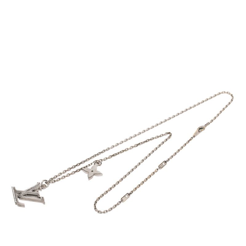 Louis Vuitton Pendant LV Initial Necklace Silver Blue Metal Rhinestone — view 3