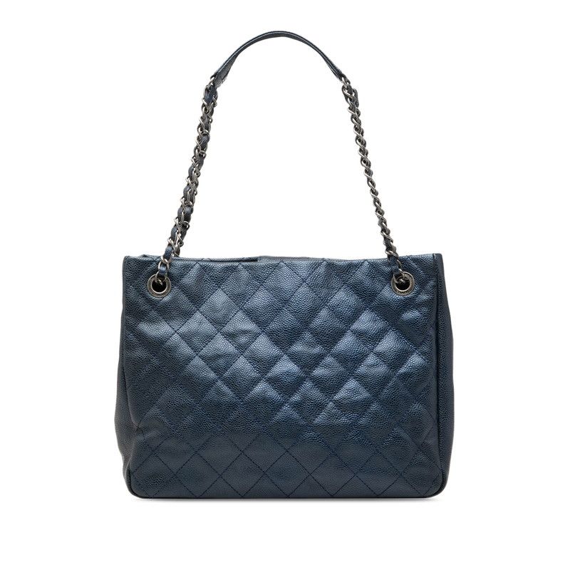 Chanel Quilted Tote Blue Caviar Leather