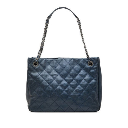 Chanel Quilted Tote Blue Caviar Leather