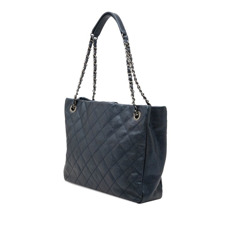 Chanel Quilted Tote Blue Caviar Leather — view 2