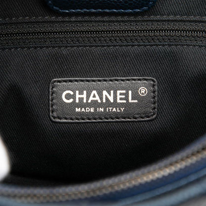 Chanel Quilted Tote Blue Caviar Leather — view 5
