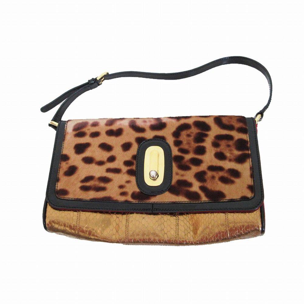Dolce & Gabbana Shoulder Bag Miss Stork's Bill Leopard Print Calf Hair Beige
