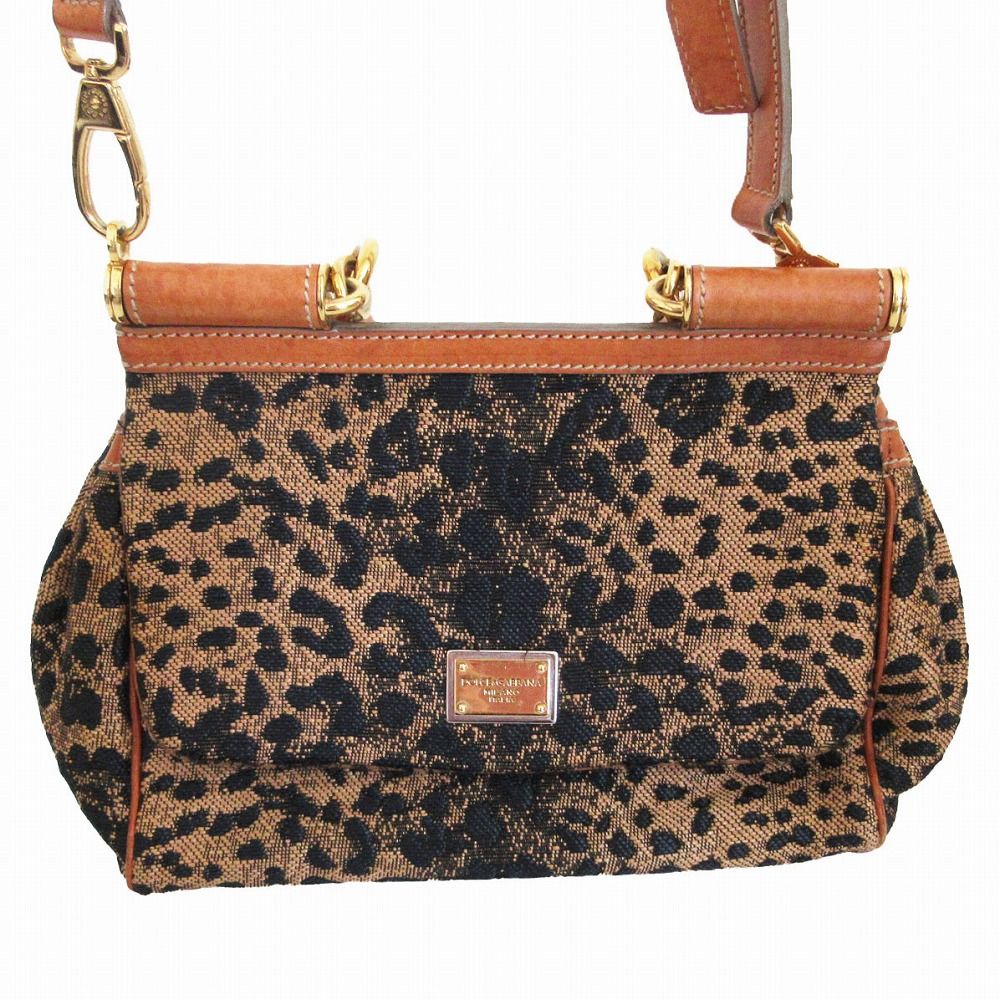 Dolce & Gabbana Shoulder Bag Shishiri Leopard Pattern 2-Way Beige Black