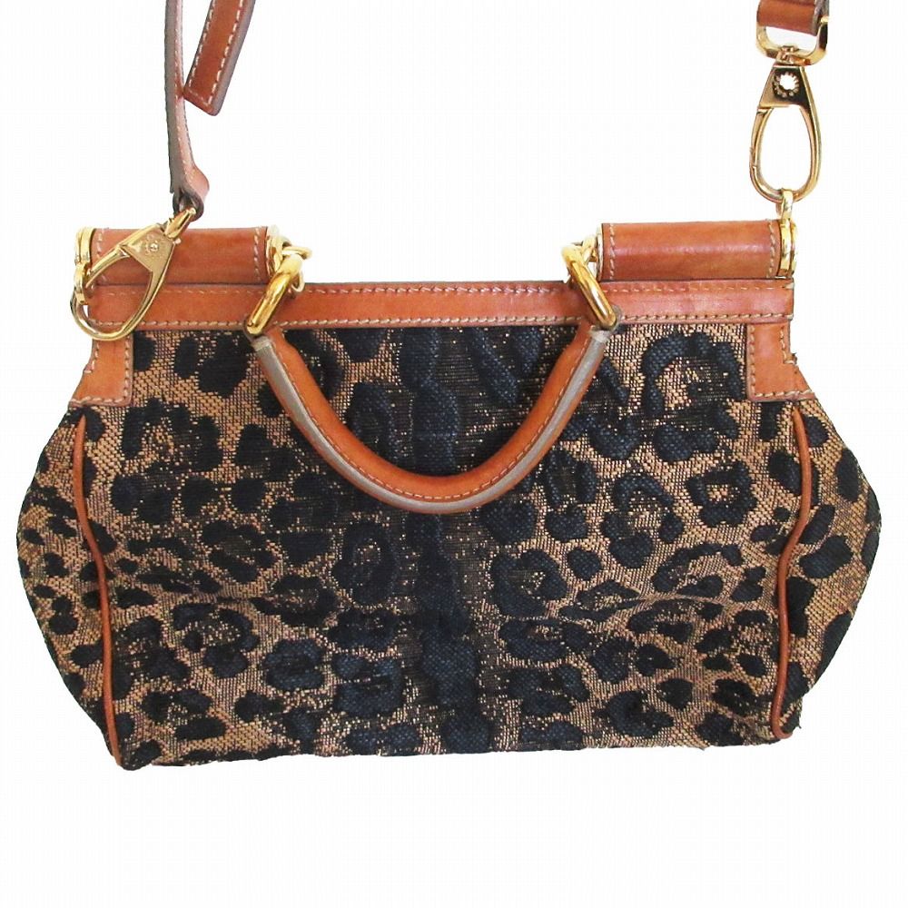 Dolce & Gabbana Shoulder Bag Shishiri Leopard Pattern 2-Way Beige Black — view 2