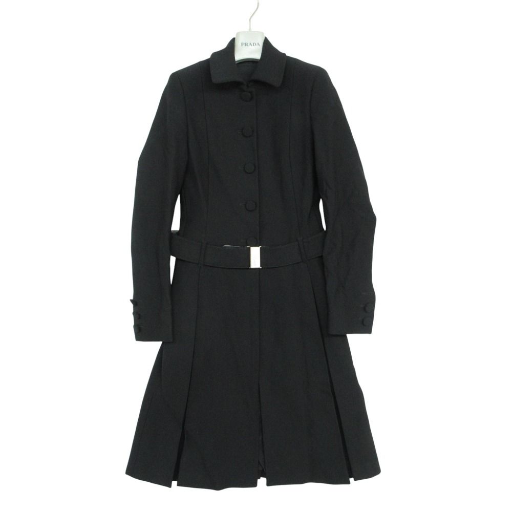 Prada Soutien Collar Coat Vintage Logo Belt Jacket Black