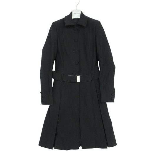 Prada Soutien Collar Coat Vintage Logo Belt Jacket Black