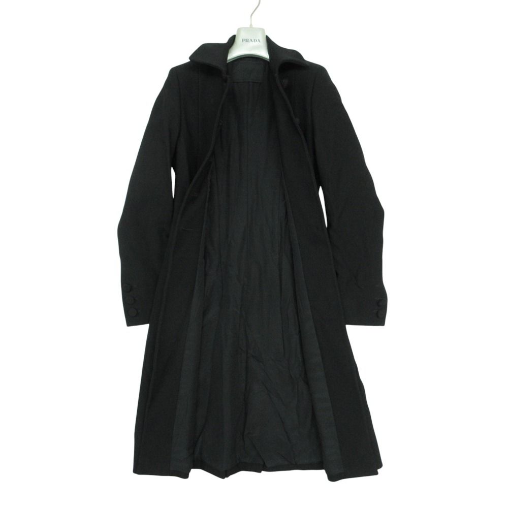 Prada Soutien Collar Coat Vintage Logo Belt Jacket Black — view 3