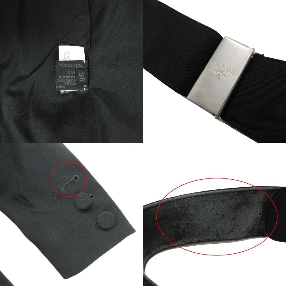 Prada Soutien Collar Coat Vintage Logo Belt Jacket Black — view 8