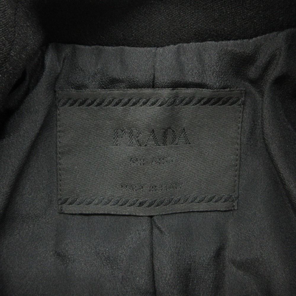 Prada Soutien Collar Coat Vintage Logo Belt Jacket Black — view 7